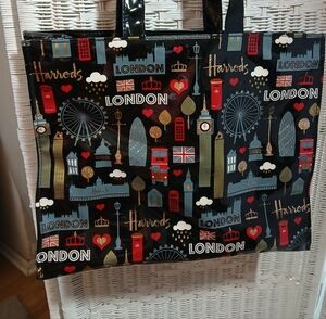 Harrods Glitter London Iconic Tote - Black, Red, and Gold PVC